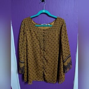 110. Isaac Mizrahi Brown Paisley Floral Button Down Blouse 2X 18 20